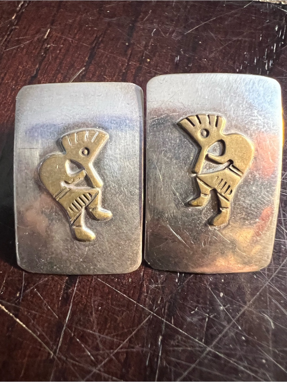 Vintage Sterling Silver and gold filled Kokopelli post back earrings